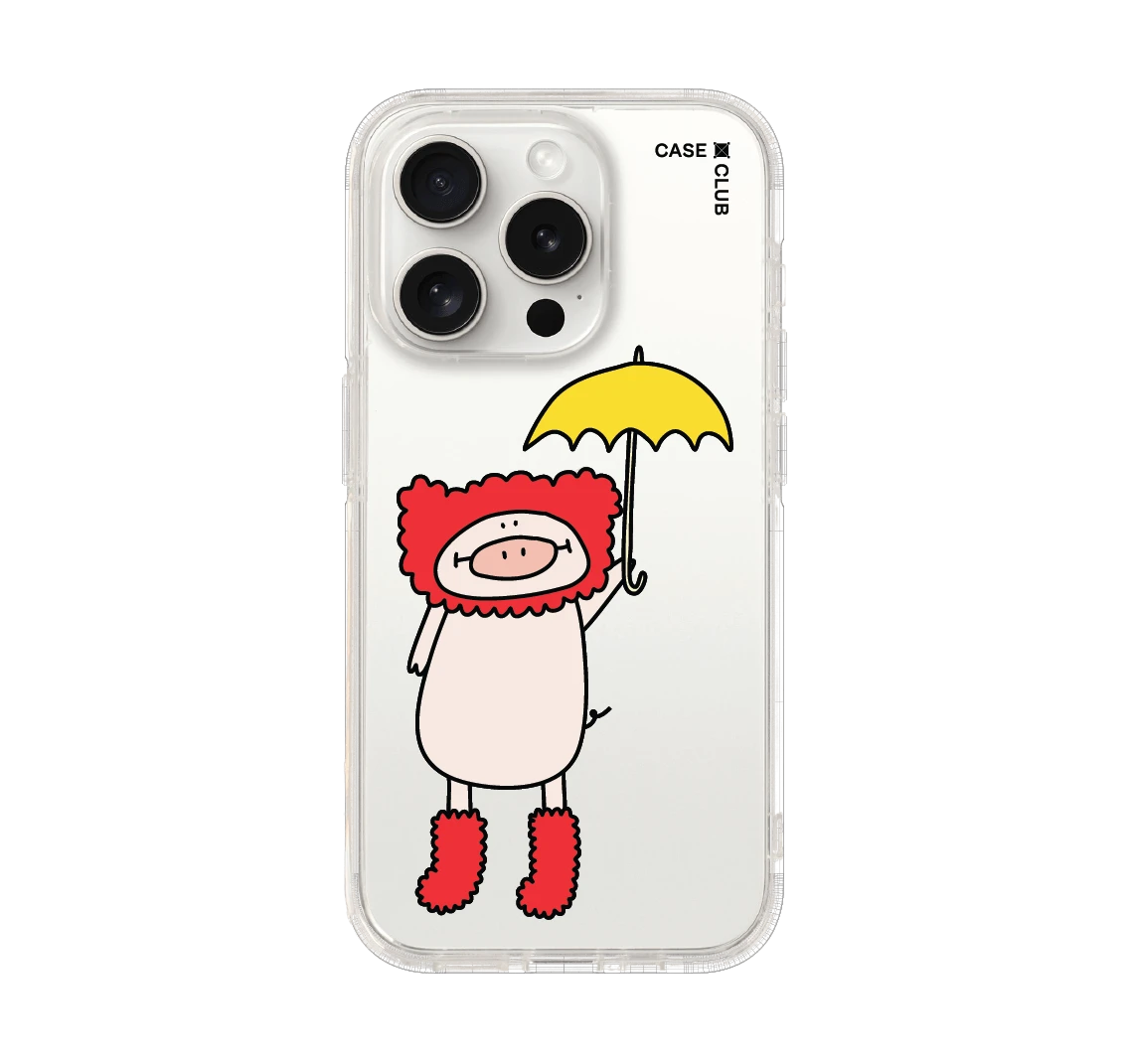 เคสใส iphone 15 pro หมูจอมซนกับร่มสีเหลือง